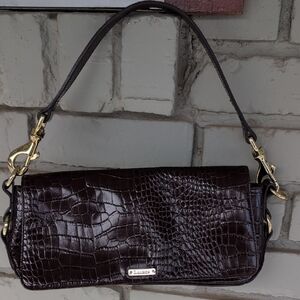 Ralph Lauren Dark Brown Croc-Embossed Shoulder Bag